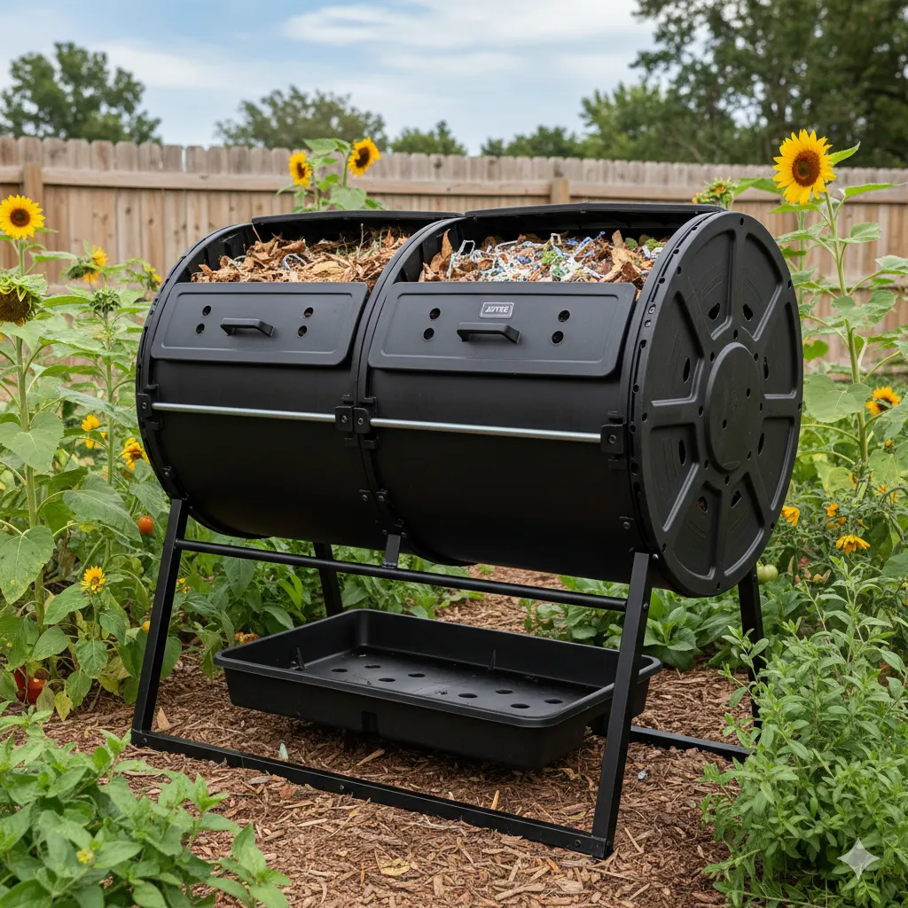 Composting tumbler with dual chambers
