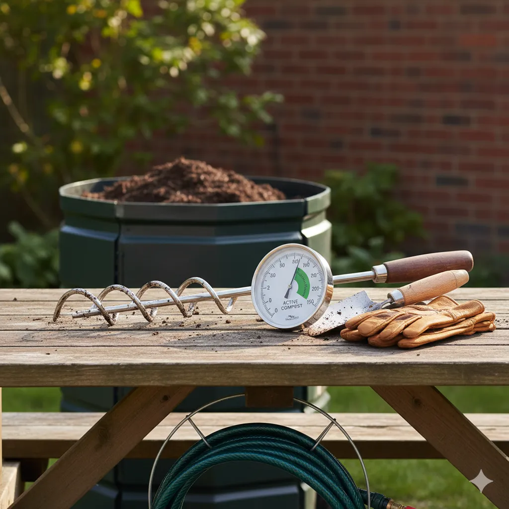 Composting tool set with aerator and thermometer